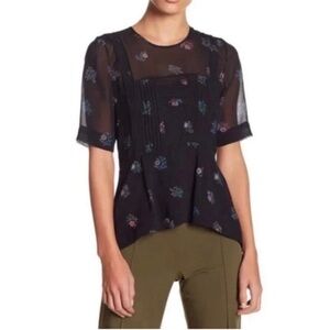 Veronica Beard Braden Papyrus Silk Peplum Top Pintuck Sheer Chiffon Shirt Sz 2